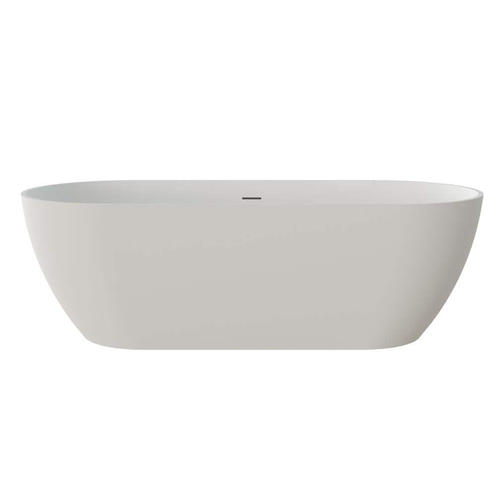 YSQCAR 69 in. x 29.5 in. Solid Surface Freestanding Soaking Bathtub with Center Drain in Matte White (1)
