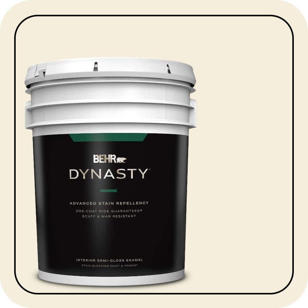 BEHR DYNASTY 5 gal. #W-D-300 Eggshell Cream Semi-Gloss Enamel Interior Stain-Blocking Paint & Primer