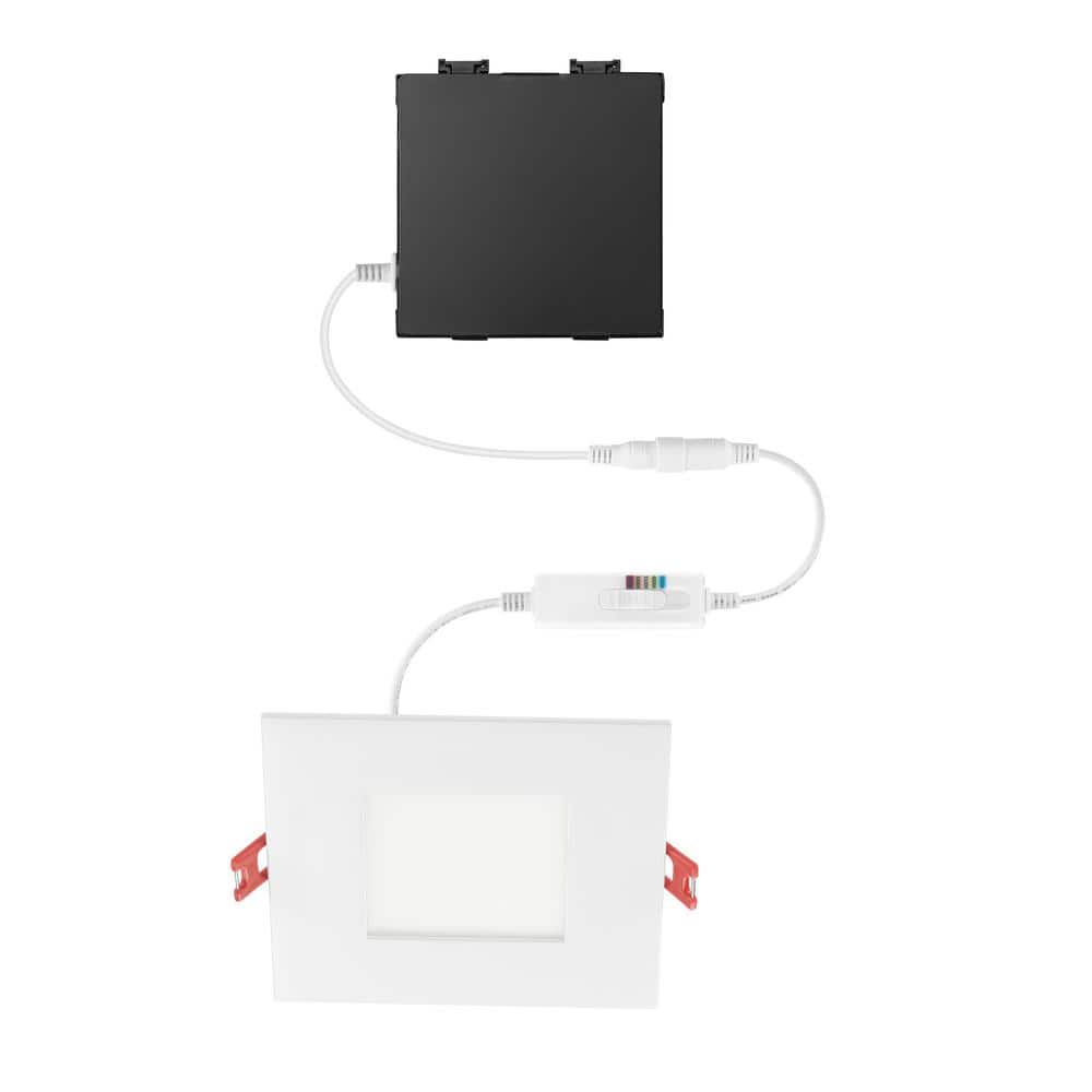 Commercial Electric 4 in. Premium Series Adjustable CCT 2-Level Lumen Select Dimmable Integrated LED Square Canless Recessed Light, White (2)