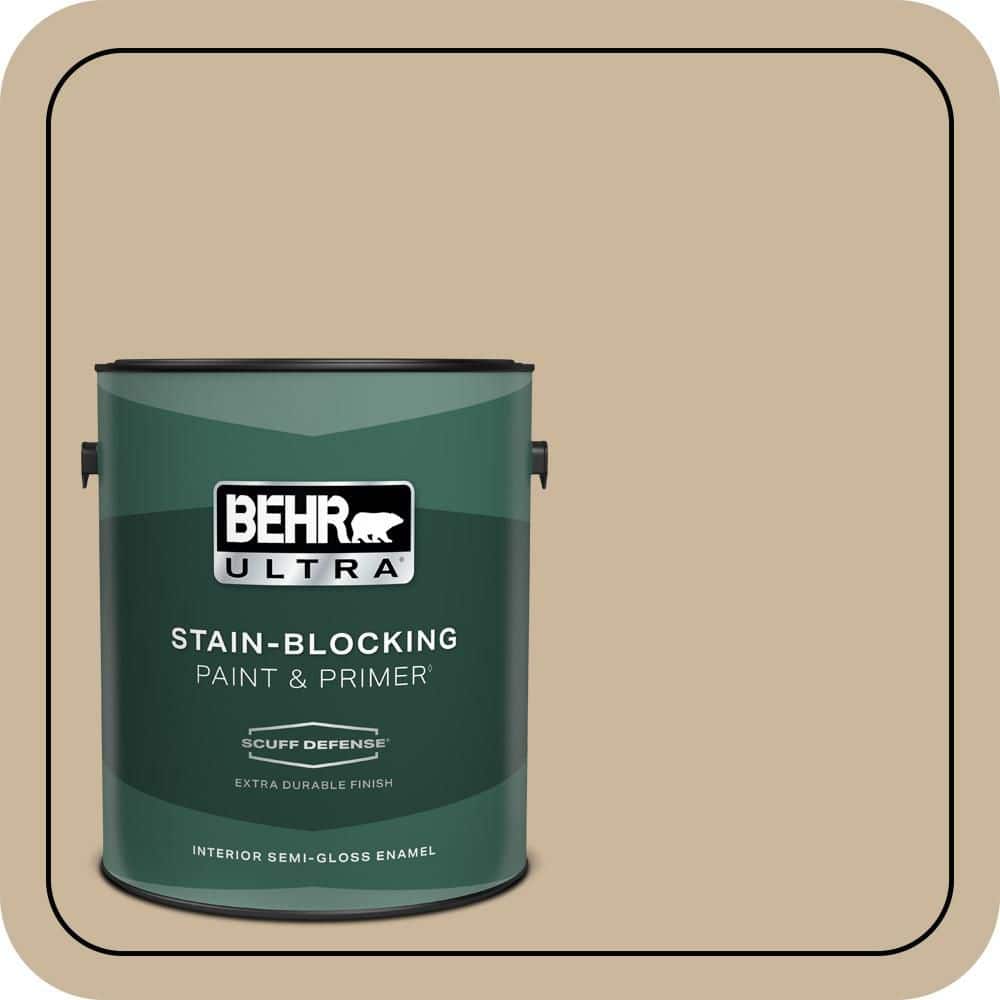BEHR ULTRA 1 gal. #MQ2-21 Elemental Tan Extra Durable Semi-Gloss Enamel Interior Paint & Primer