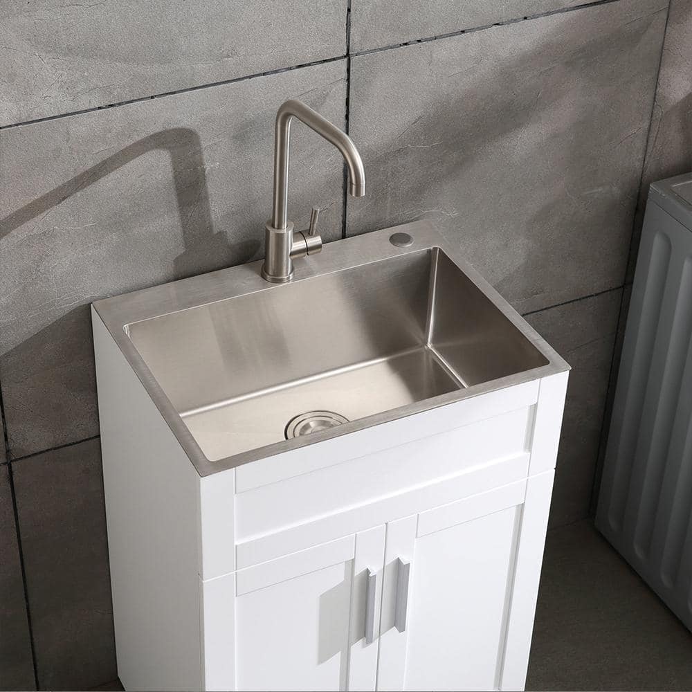 WELLFOR 24 in. L x 18 in. W x 10 in. D Rectangular Bathroom Sink in Clear Stainless Steel with Faucet (1)