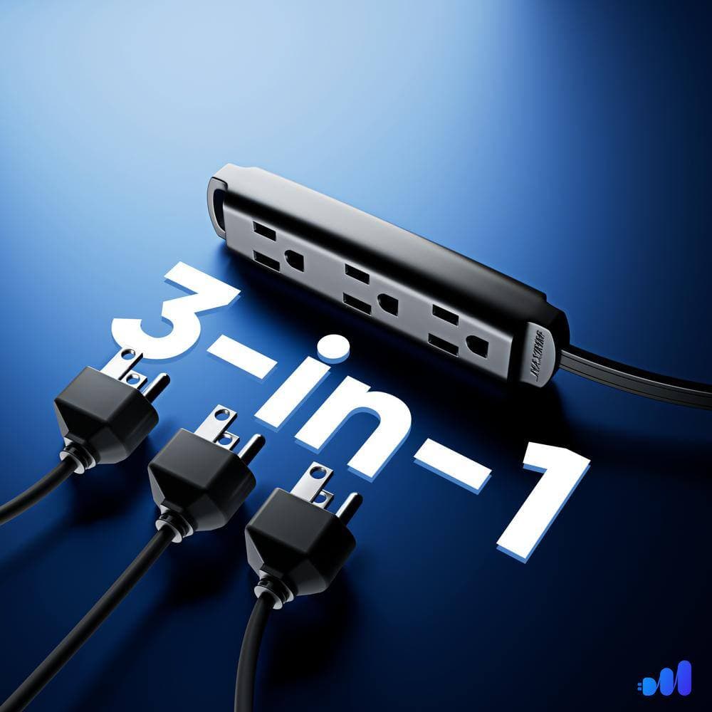 MAXIMM 3 ft. 16/3 Light Duty Indoor Extension Cord 360° Rotating Flat Plug 1-Sided with Loop, Black (3)