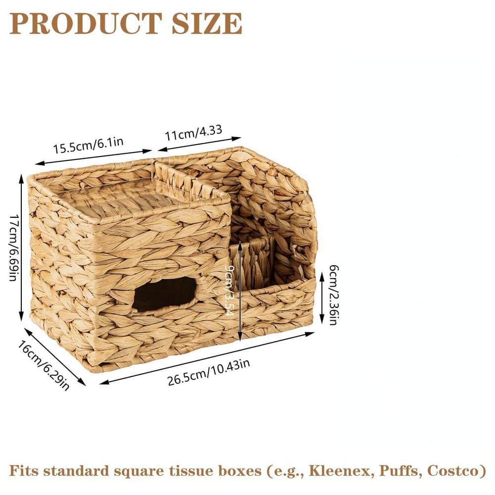 Wudkey Tissue Box Cover with Storage Tray, Multifunction Cube Box, Farmhouse Wicker Organizer, Remote Control Caddy (3)