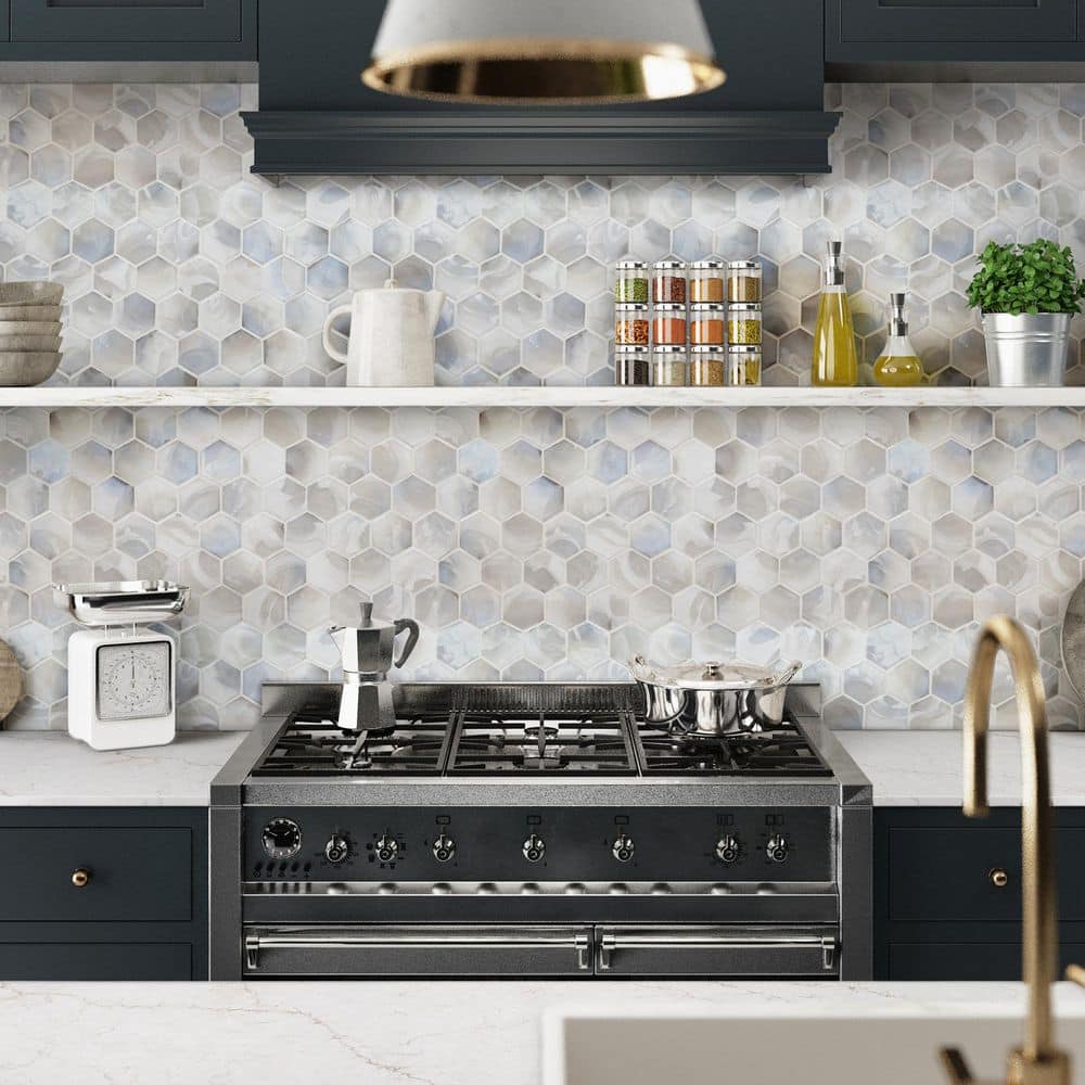 MSI Akoya Pearl 3 in. Hexagon 11 in. x 13 in. x 0.24 in. Glass Mesh-Mounted Mosaic Wall Tile (0.96 sq. ft./Each) (4)