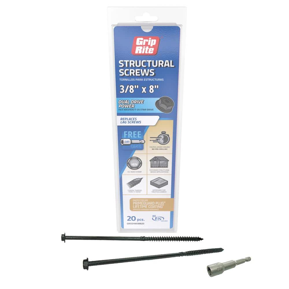 Grip-Rite 3/8 in. x 8 in. Star Drive Hex Head Structural Screws 20 per Box