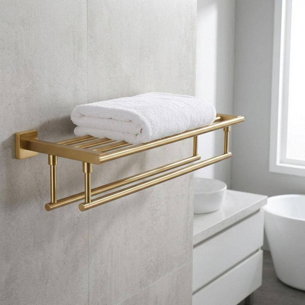 VEVETTA 24 in. Wall Mounted Stainless Steel Double Towel Rack, Towel Bar in Brushed Gold (2)