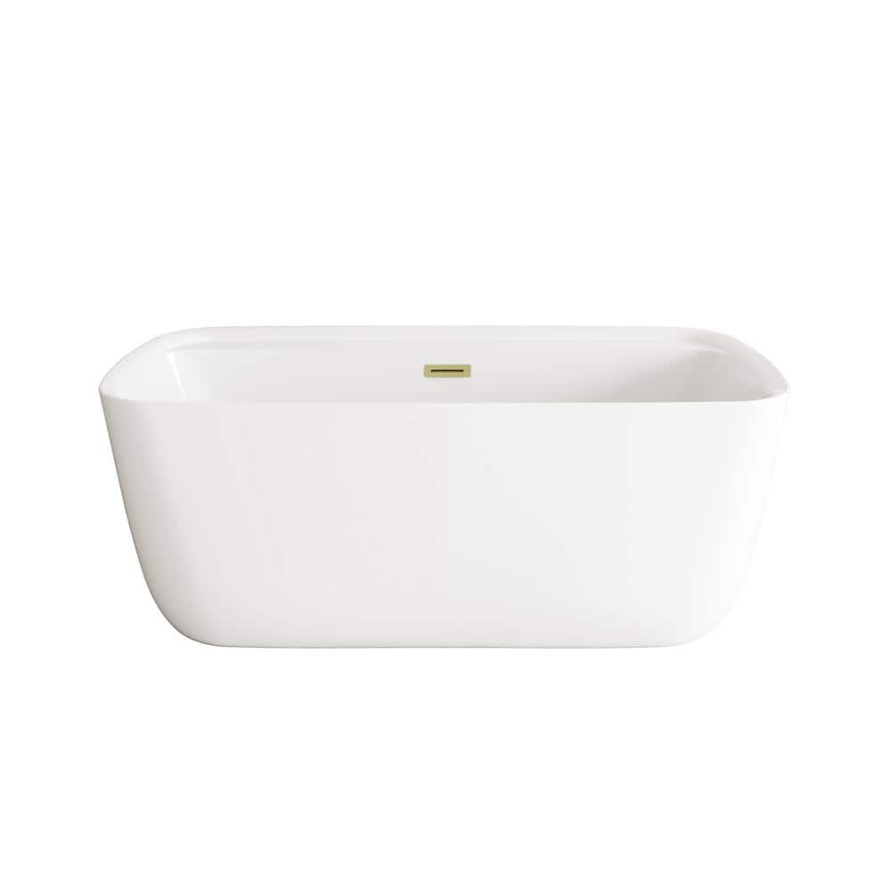 Unbranded Timeless Home 59 in. x 30 in. Soaking Bathtub with Center Drain in Glossy White with Brushed Gold Trim