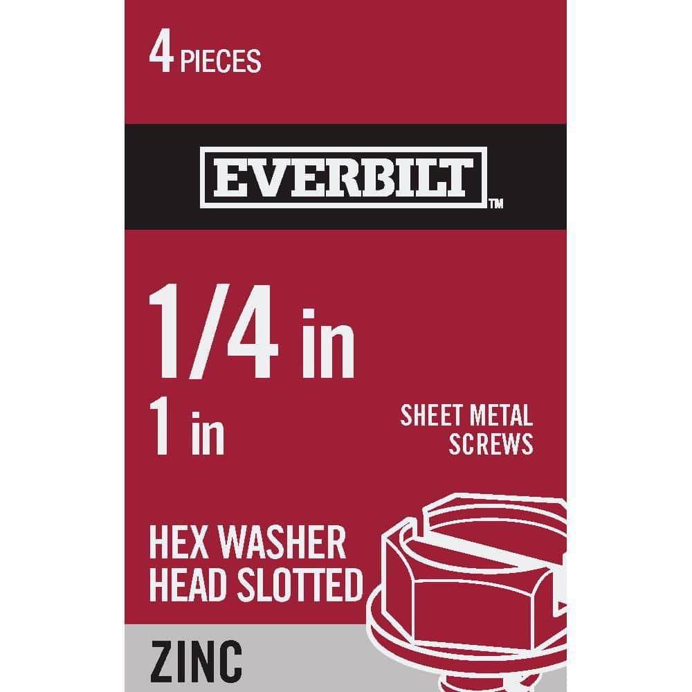 Everbilt #14 x 1 in. Zinc Plated Slotted Hex Head Sheet Metal Screw (4-Pack) (1)