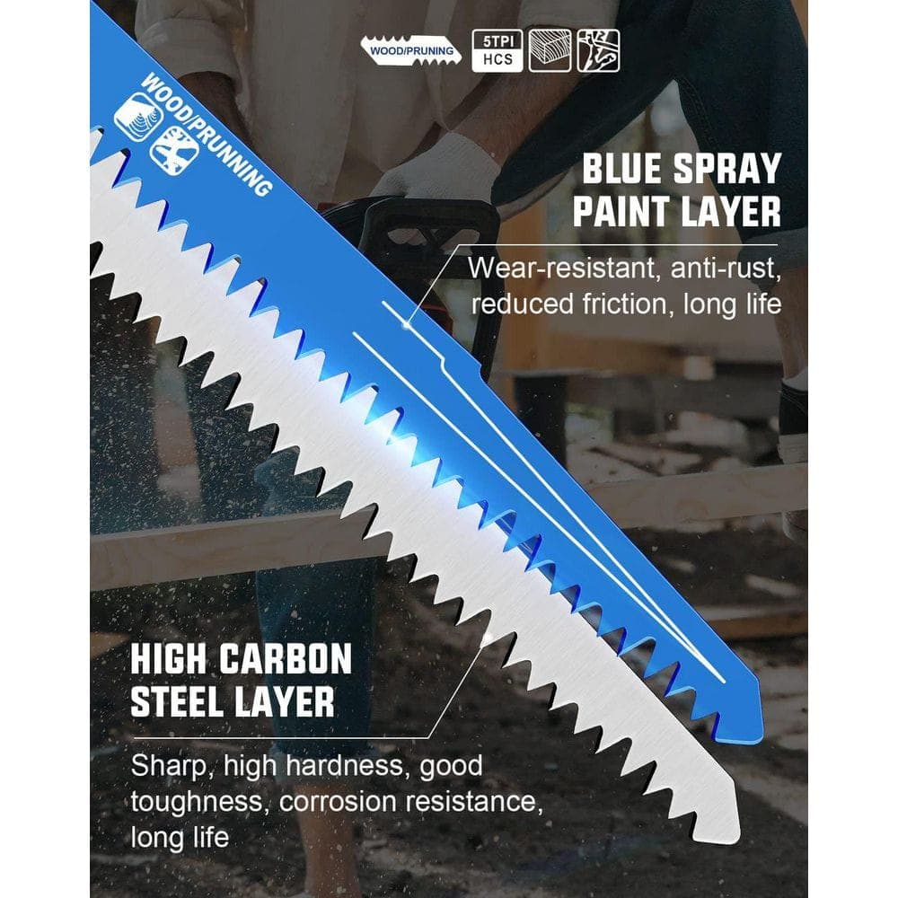 Unbranded 9 in. High Carbon Steel Pruning Reciprocating Saw Blades with 5 TPI for Trees and Wood Cutting (5-Pack) (2)