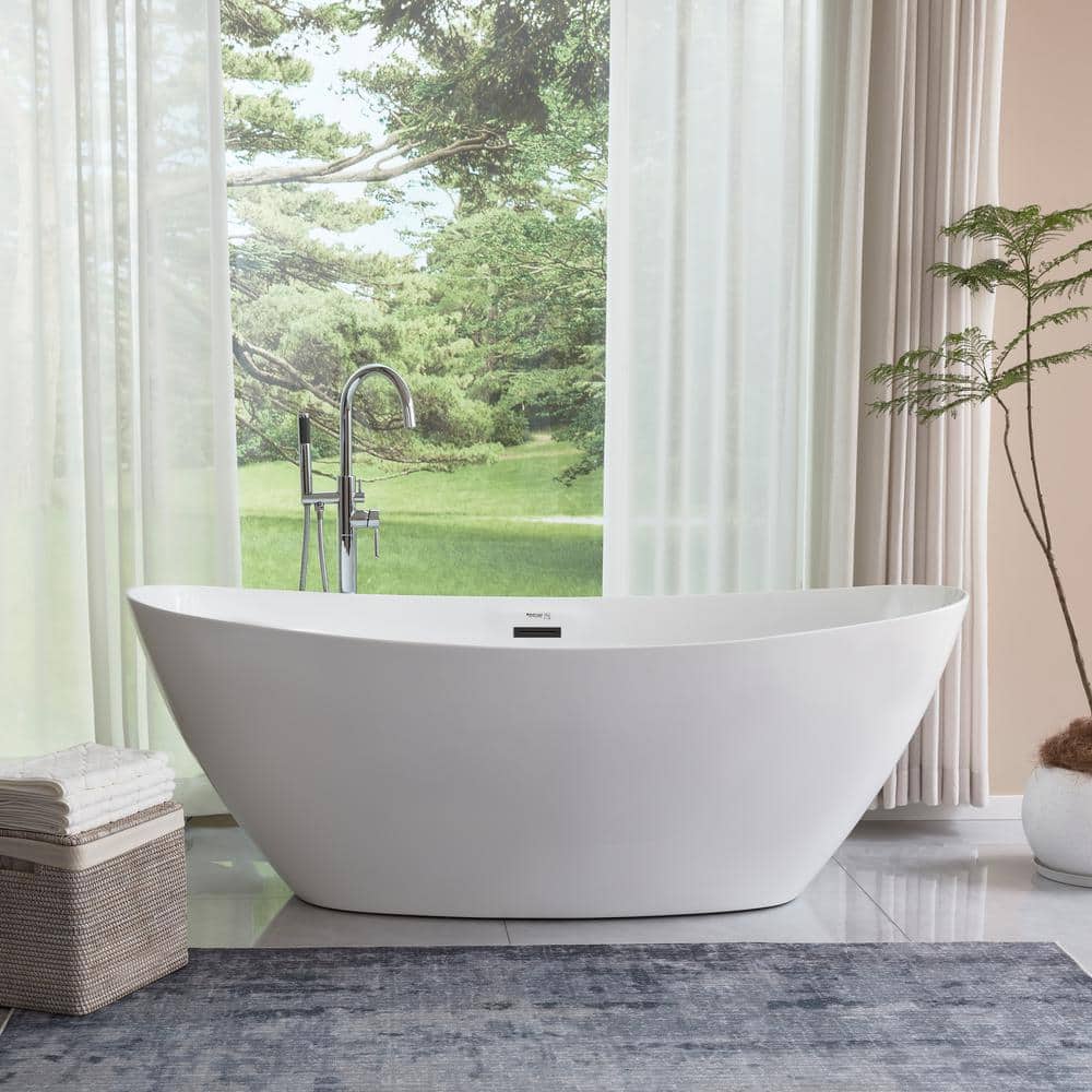 Vanity Art Mulhouse 33 in. Acrylic Flatbottom Freestanding Soaking Bathtub with Center Drain