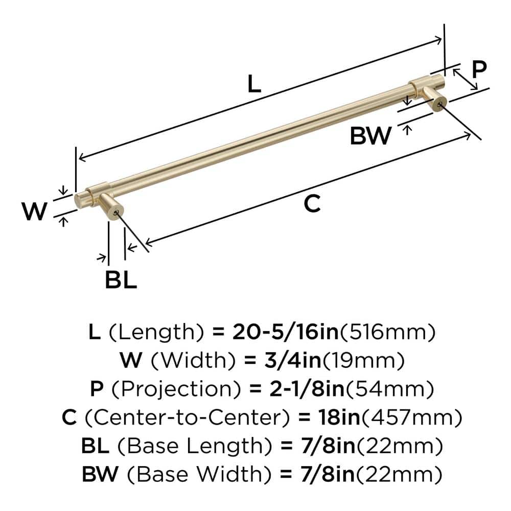 Amerock Destine 18 in. (457 mm) Center-to-Center Modern Golden Champagne Bar Appliance Pull (3)