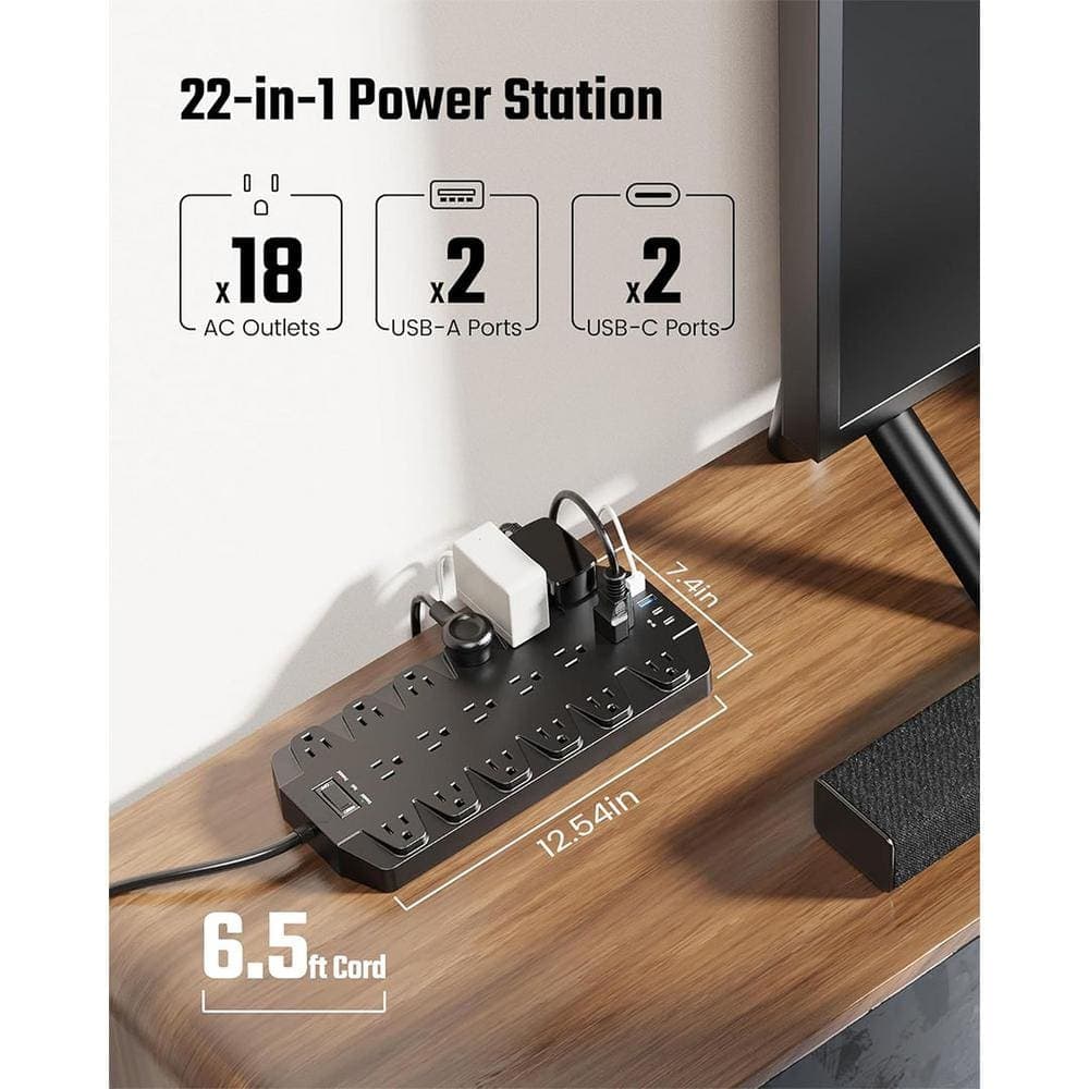 Yichuhaoxi Surge Protector Power Strip, SUPERDANNY 18 AC Outlets w/ 4 USB Ports, 1875W/15 Amp, 2100J, 6.5 ft. Flat Plug Heavy Duty (2)