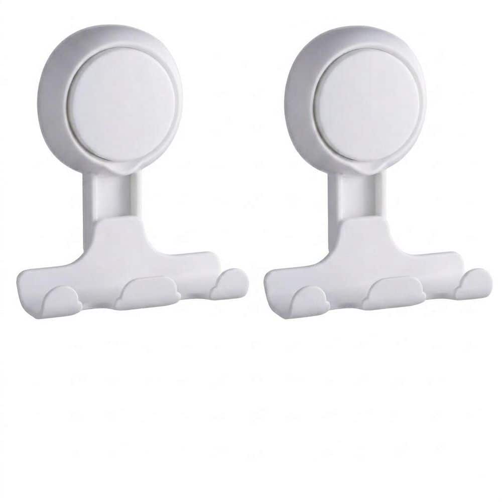 Unbranded Brushed Nickel 2-Pack White Suction Cup Shower Razor Holder Towel Loofah J-Hook Robe/Towel Hook Removable No-Drill (1)