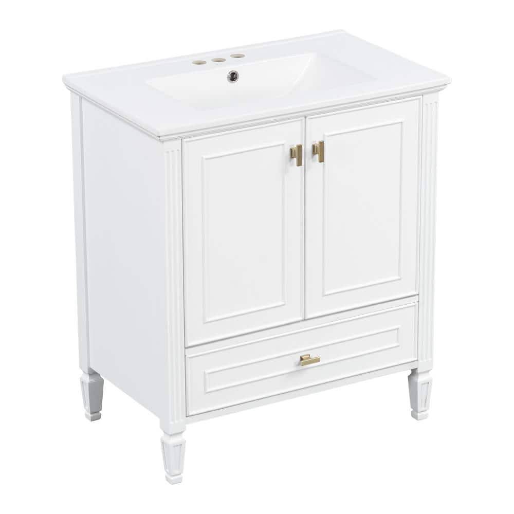Unbranded White 30in Bathroom Vanity with Ceramic Sink with Storage Cabinet Storage Rack for Bathroom