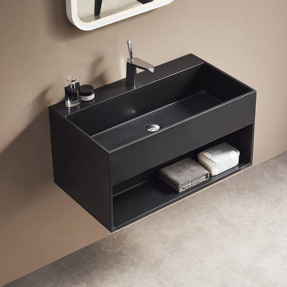 SERENE VALLEY 24 in. Wall-Mount Bathroom Solid Surface Vanity with Storage Space in Matte Black (2)