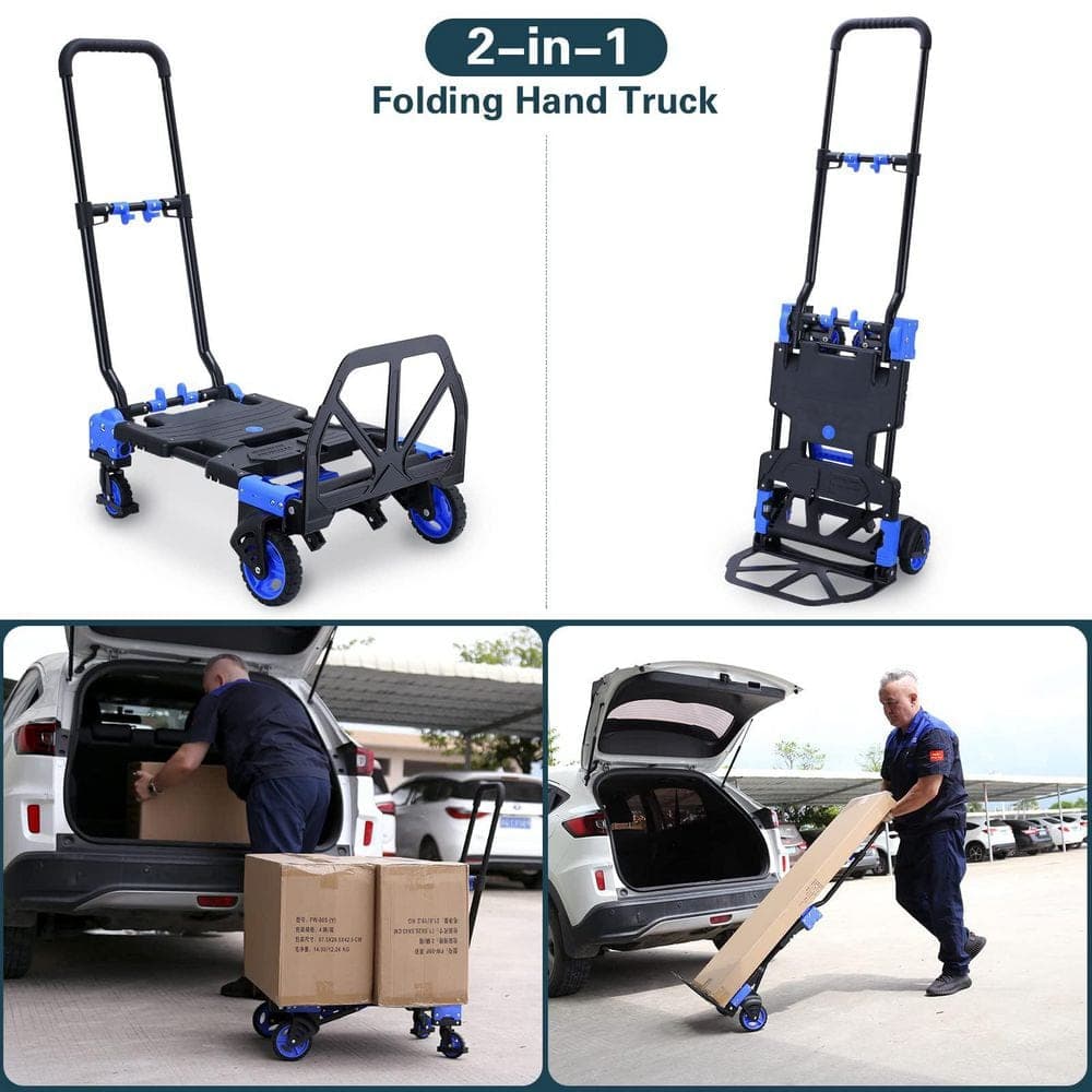 Afoxsos 2-in-1 Folding Hand Truck Dolly with Basket, 330 lb. Capacity, Foldable Hand Cart, Retractable Handle, 4 Wheels (3)