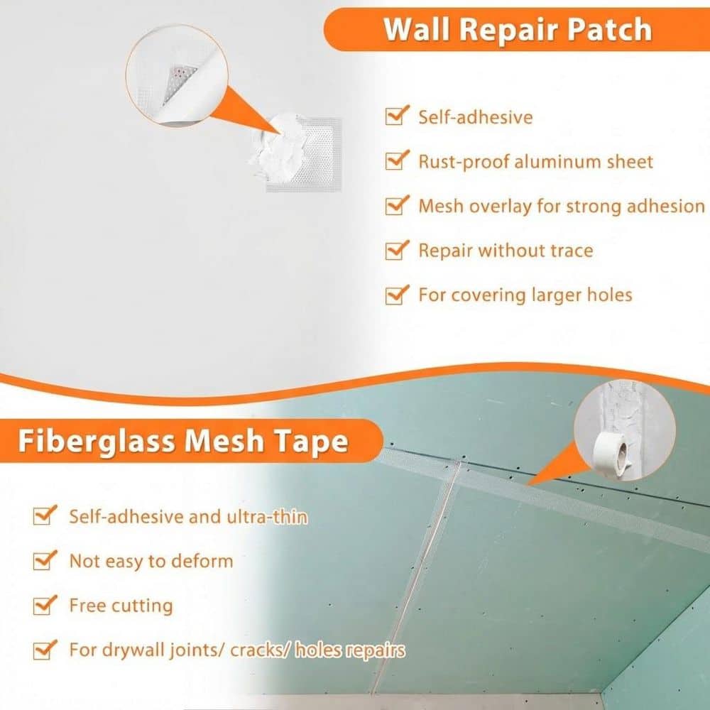 xinyoec Dry Wall Patch Repair Kit with 22 oz. White Putty, Scraper and Mesh Tape, Drywall Hole Repair Patch Kit (2)