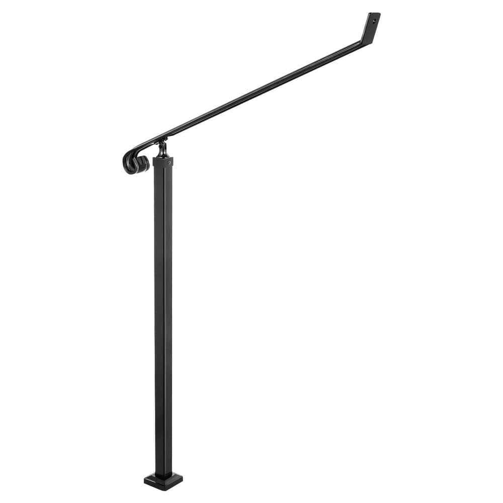 Laybus 5.35 ft. Black 2-3 Step Railing Wrought Iron Handrail Stair Railings for Steps Wall and Floor Mounted (1)