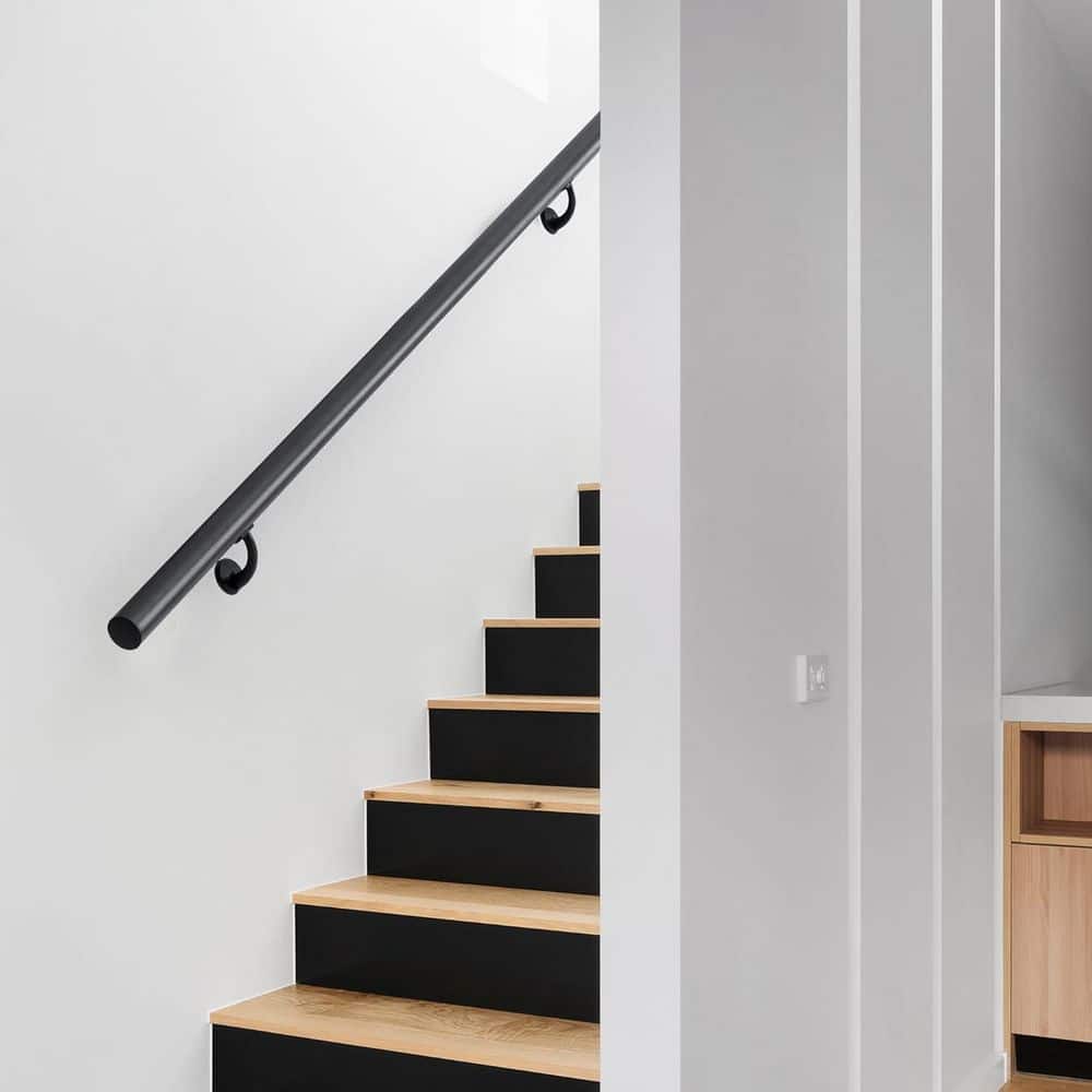 Afoxsos 7FT Modern Aluminum Handrail Set for Indoor Stairs Deck Slope Wall Mounted Matte Black Rust Free Zink Alloy Brackets (3)