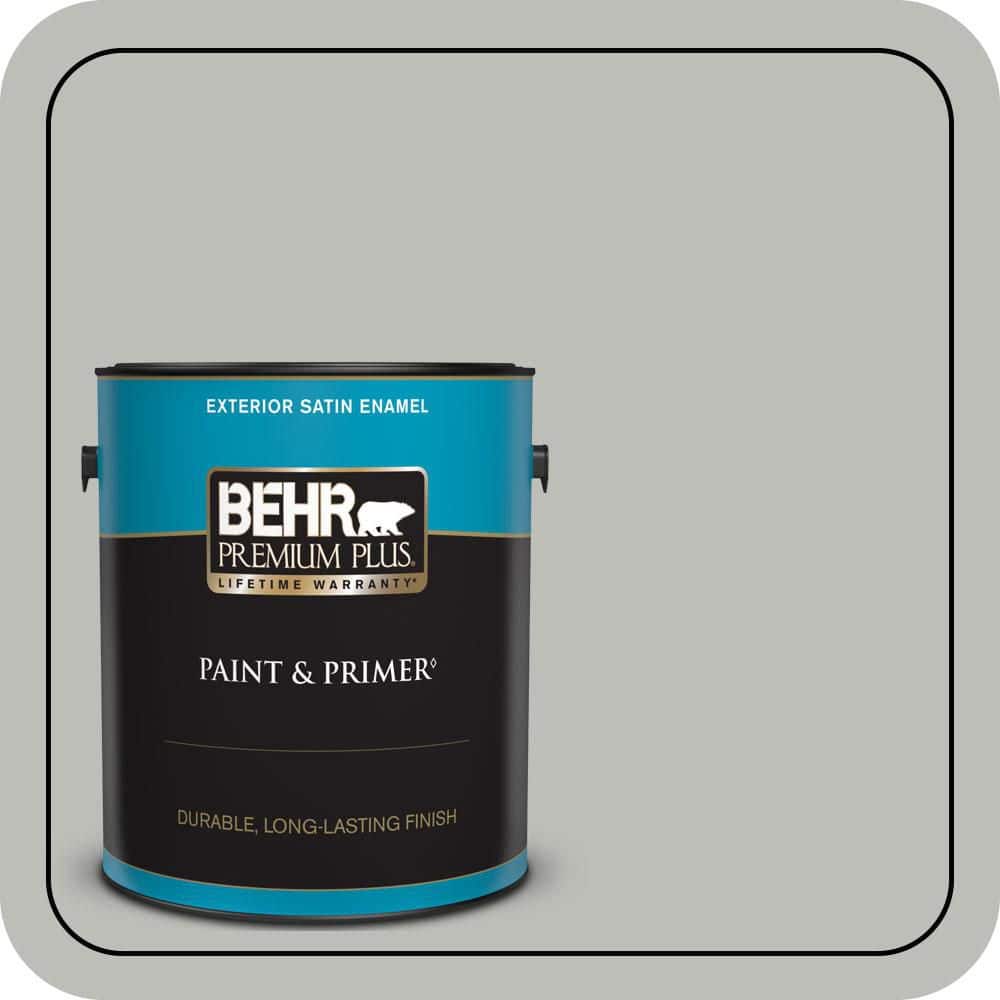 BEHR PREMIUM PLUS 1 gal. #PPU24-17 Hailstorm Gray Satin Enamel Exterior Paint & Primer