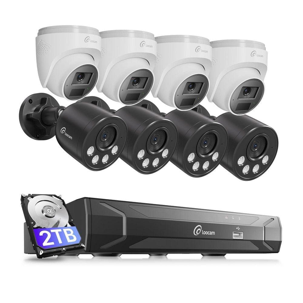 LOOCAM 4K Ultra HD 8-Channel 8MP PoE 2TB NVR Security Camera System with 8-Wired PoE IP Cameras, Smart Human Vehicle Detection