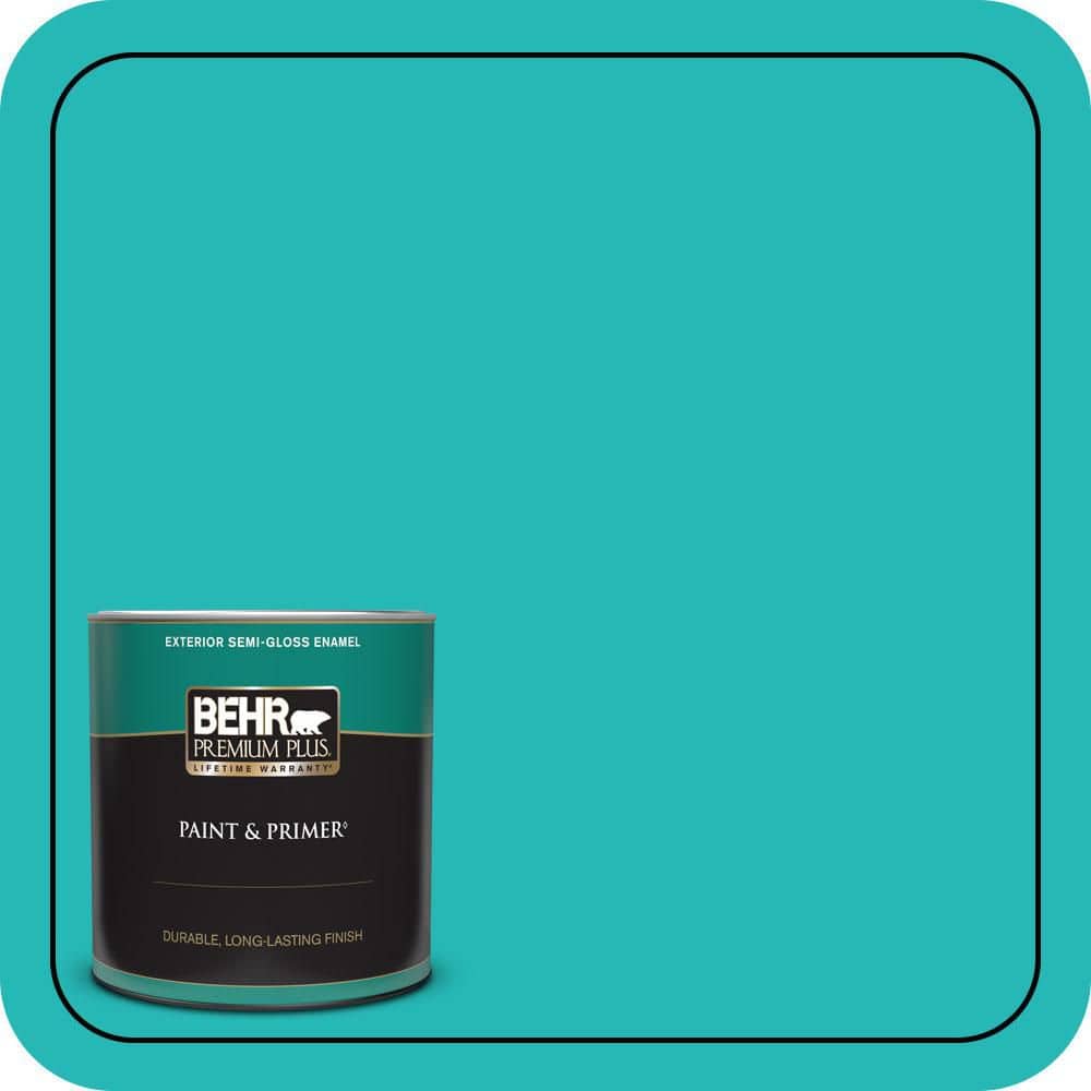 BEHR PREMIUM PLUS 1 qt. #MQ4-21 Caicos Turquoise Semi-Gloss Enamel Exterior Paint & Primer
