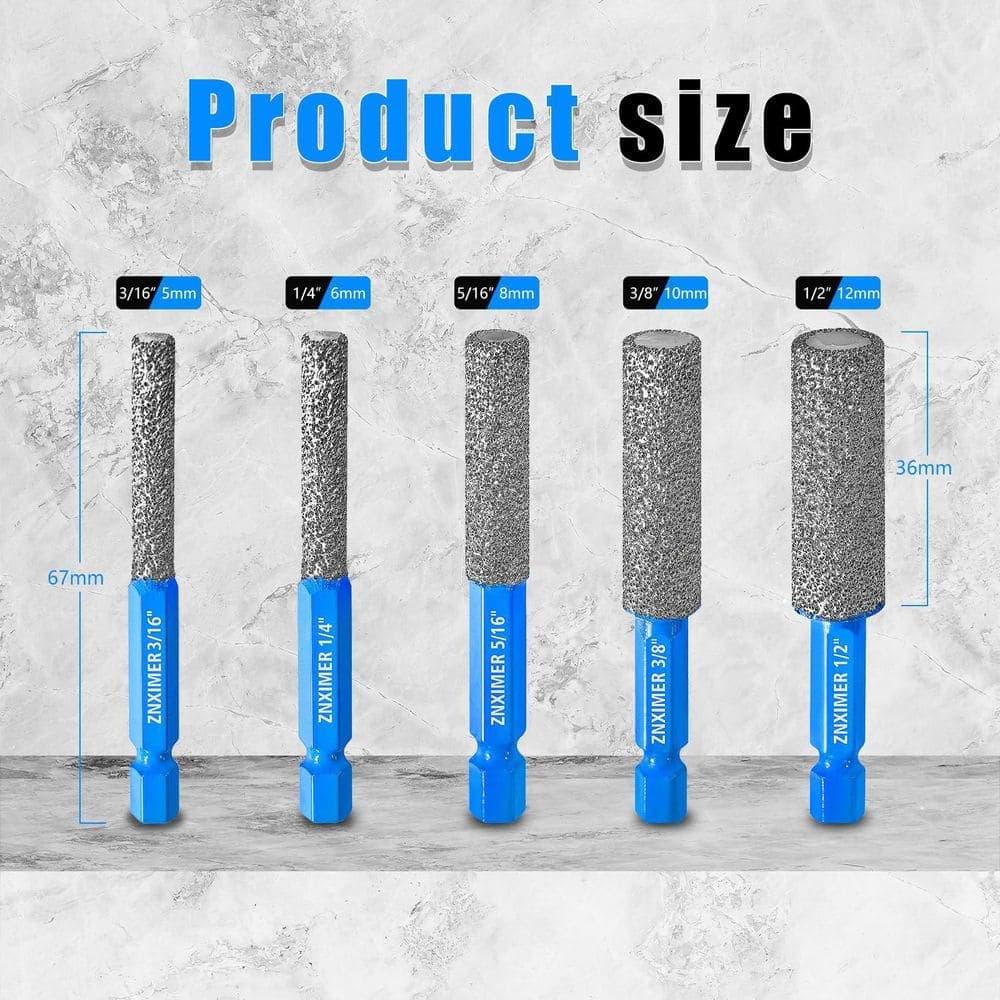 xinyoec 5 Pack Diamond Drill Bits Set for Ceramic, Porcelain, Glass, Marble, Tile, Granite, Stone and More (2)