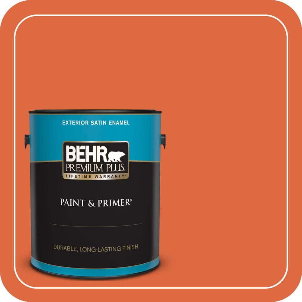 BEHR PREMIUM PLUS 1 gal. #P200-7 Bonfire Night Satin Enamel Exterior Paint & Primer