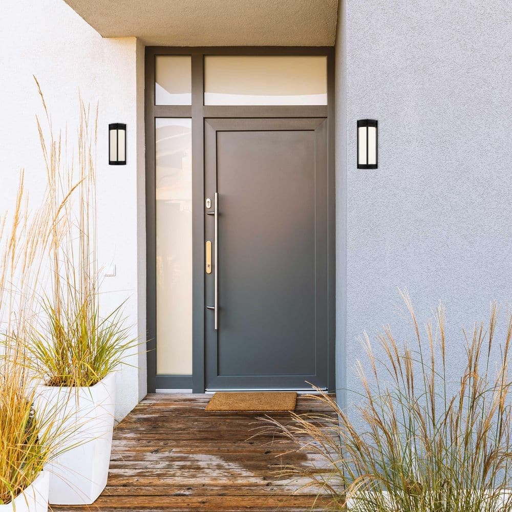 Designers Fountain Cedar Lane Matte Black Outdoor Line Voltage Hardwired Porch Light Wall Sconce with Smart Integrated LED (4)