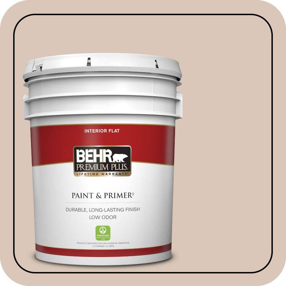 BEHR PREMIUM PLUS 5 gal. #MQ3-38 Suede Beige Flat Low Odor Interior Paint & Primer