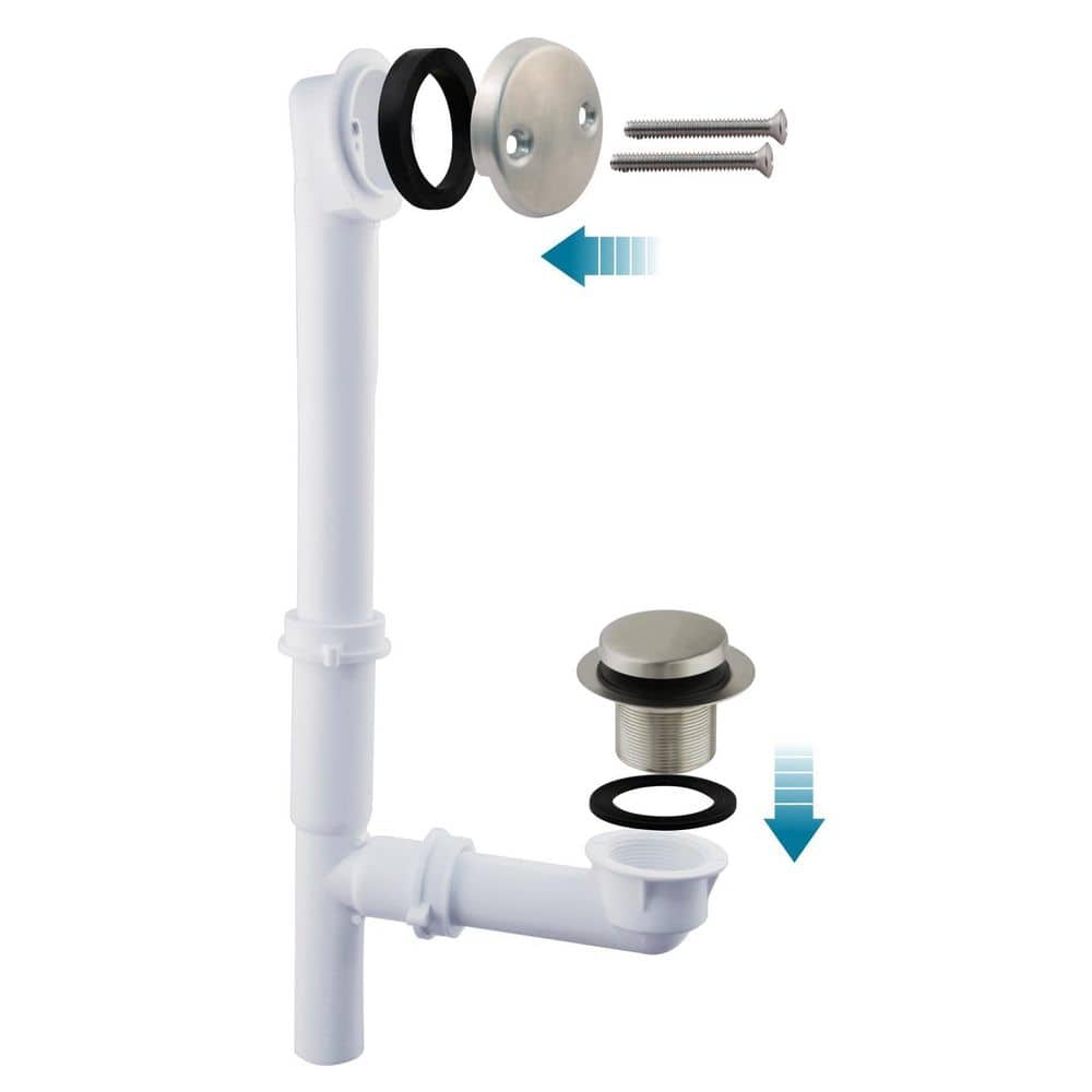 Helhom 1-1/2 in. Tubular Bathtub Drain Kit in Brushed Nickel, Tip Toe Stopper, Waste Overflow Assembly with Face Plate (2)