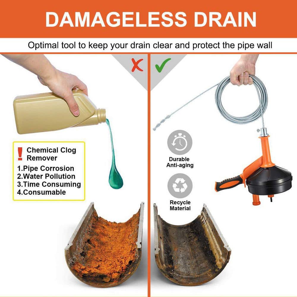 Helhom Drain Auger, Clog Remover with Drill Adapter, 25 ft. Flexible Plumbing Snake, Shower Sink Drain Unclogging for Kitchen (3)