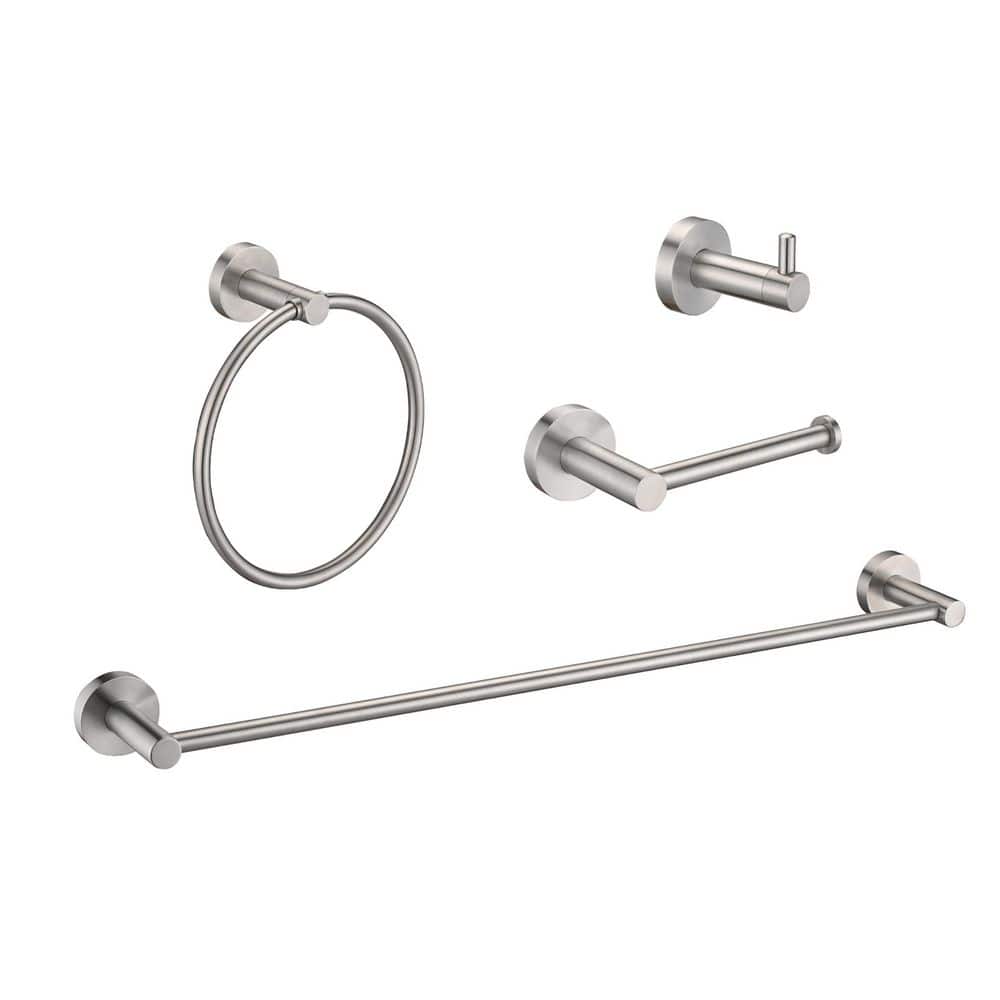 Unbranded 4-Piece Stainless Steel Bathroom Hardware Set in Brushed Nickel, Toilet Paper Holder, Racks, Ring, Hook, Fixtures