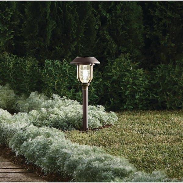 Home Decorators Collection Savannah 25 Lumen Bronze and Brass LED Weather Resistant Outdoor Solar Path Light with Glass Lens