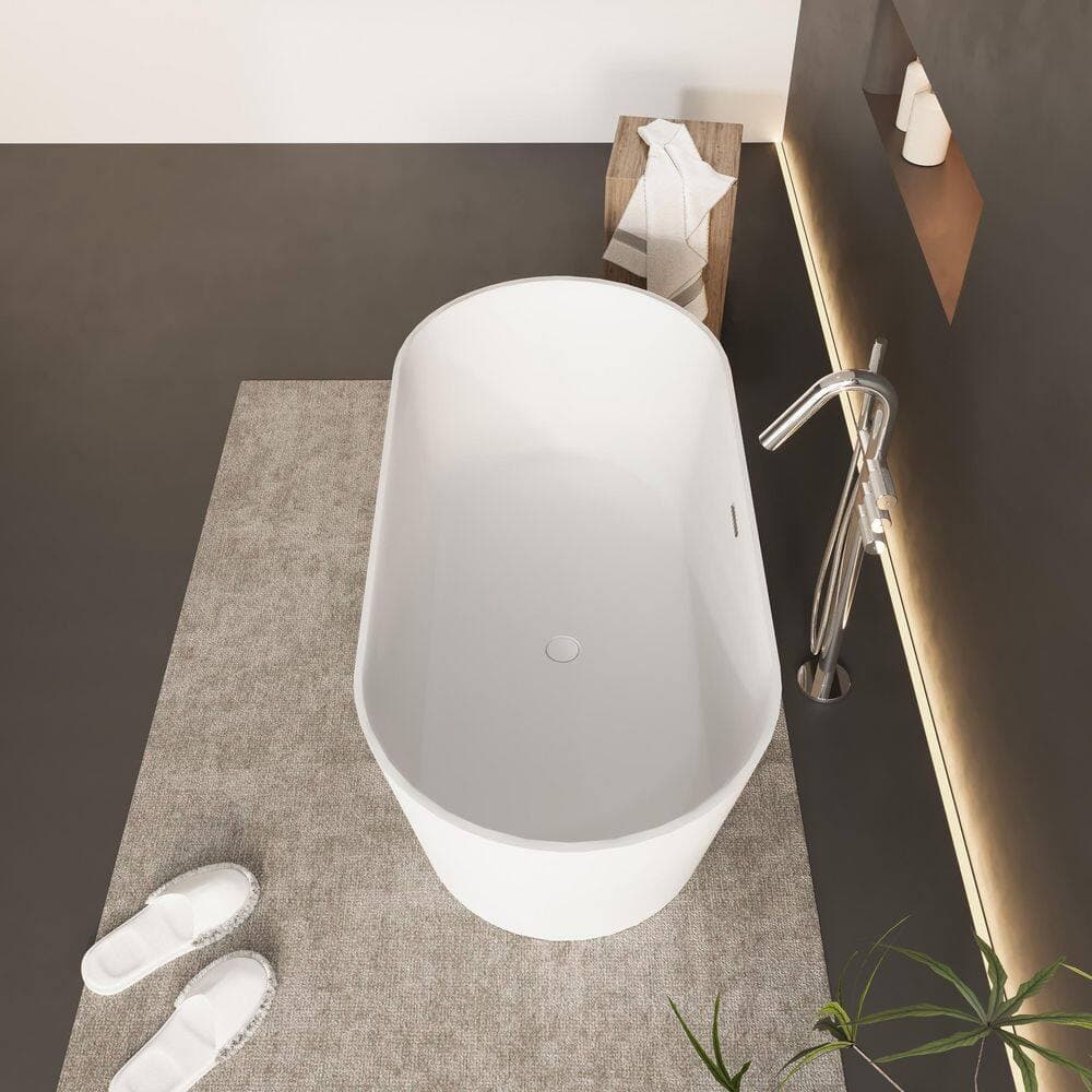 AVAXA 65 in. 29.5 in. Stone Resin Flatbottom Solid Surface Freestanding Double Slipper Soaking Bathtub White (4)