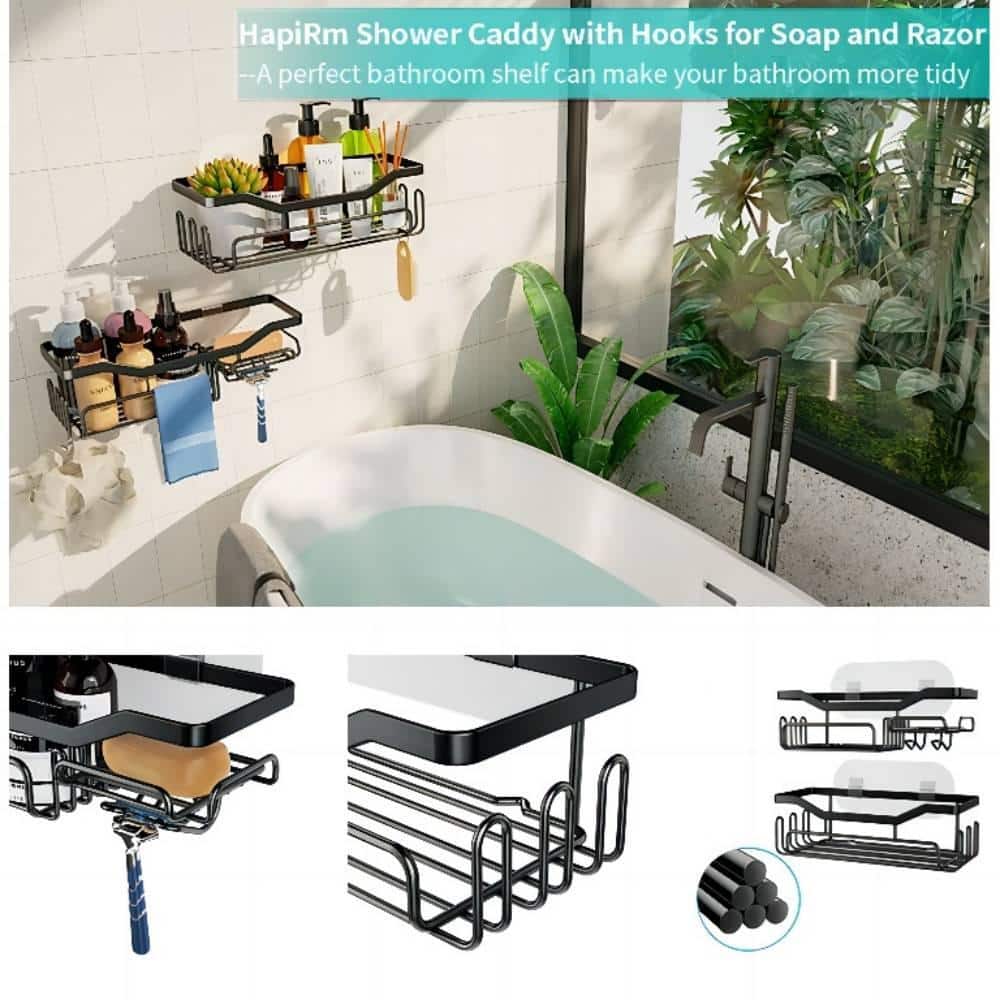 Dyiom Shower Caddy Shelf with 11 Hooks, Shower Rack for Hanging Razor, Soap and Shower Gel (1)