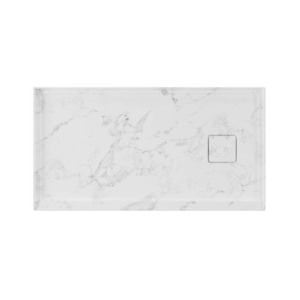 GIVING TREE 60 in. L x 32 in. W Acrylic Arma Stone™ Single Threshold Shower Pan Base with Left Drain in White Marble Veining Finish (1)