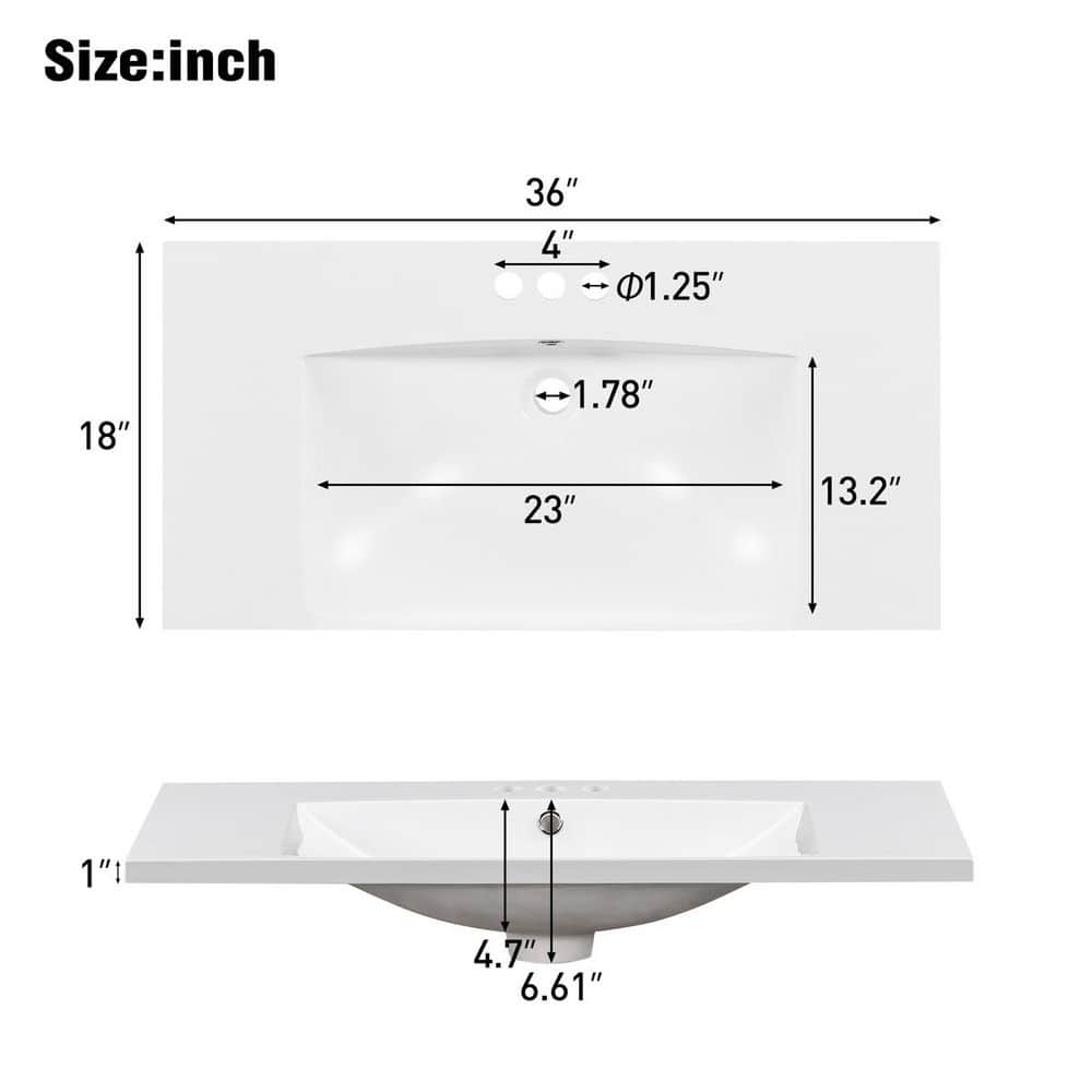 LIVACA 36 in. 18 in. Drop-In Bathroom Sink in White Resin with 4-Inch Center Set Faucet Holes Durable Construction (2)