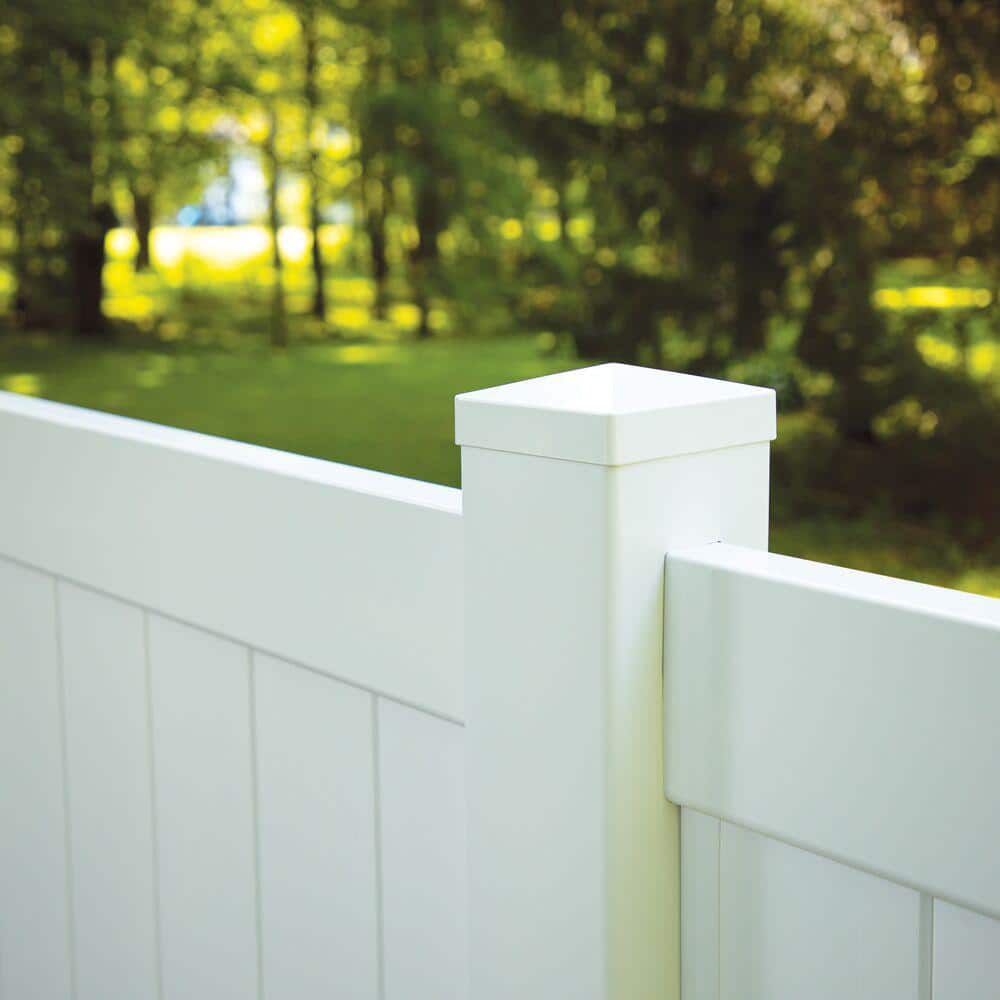 Veranda 5 in. x 5 in. (4.75 x 4.75 Post Size) White Vinyl Pyramid Fence Post Top (2)