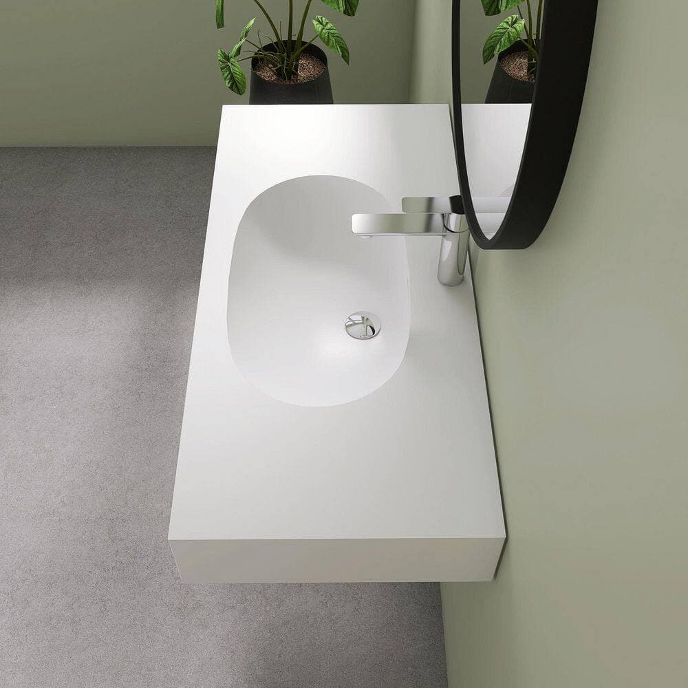SJ STAR&JANE Vera 39 in. x 20 in. x 9 in. Solid Surface Wall-Mounted Bathroom Vessel Sink in White (2)