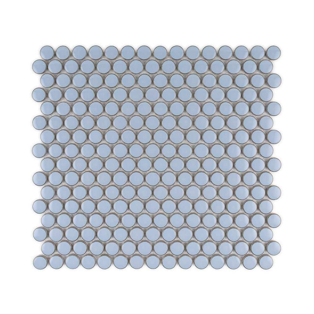 Jeffrey Court 3/4 in. Penny Icy Blue 11-1/4 in. x 12-1/4 in. Penny Gloss Porcelain Wall and Floor Mosaic Tile (14.35 sq. ft./Case)