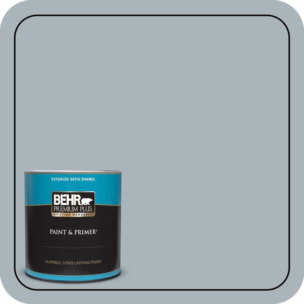 BEHR PREMIUM PLUS 1 qt. #N490-3 Shaved Ice Satin Enamel Exterior Paint & Primer
