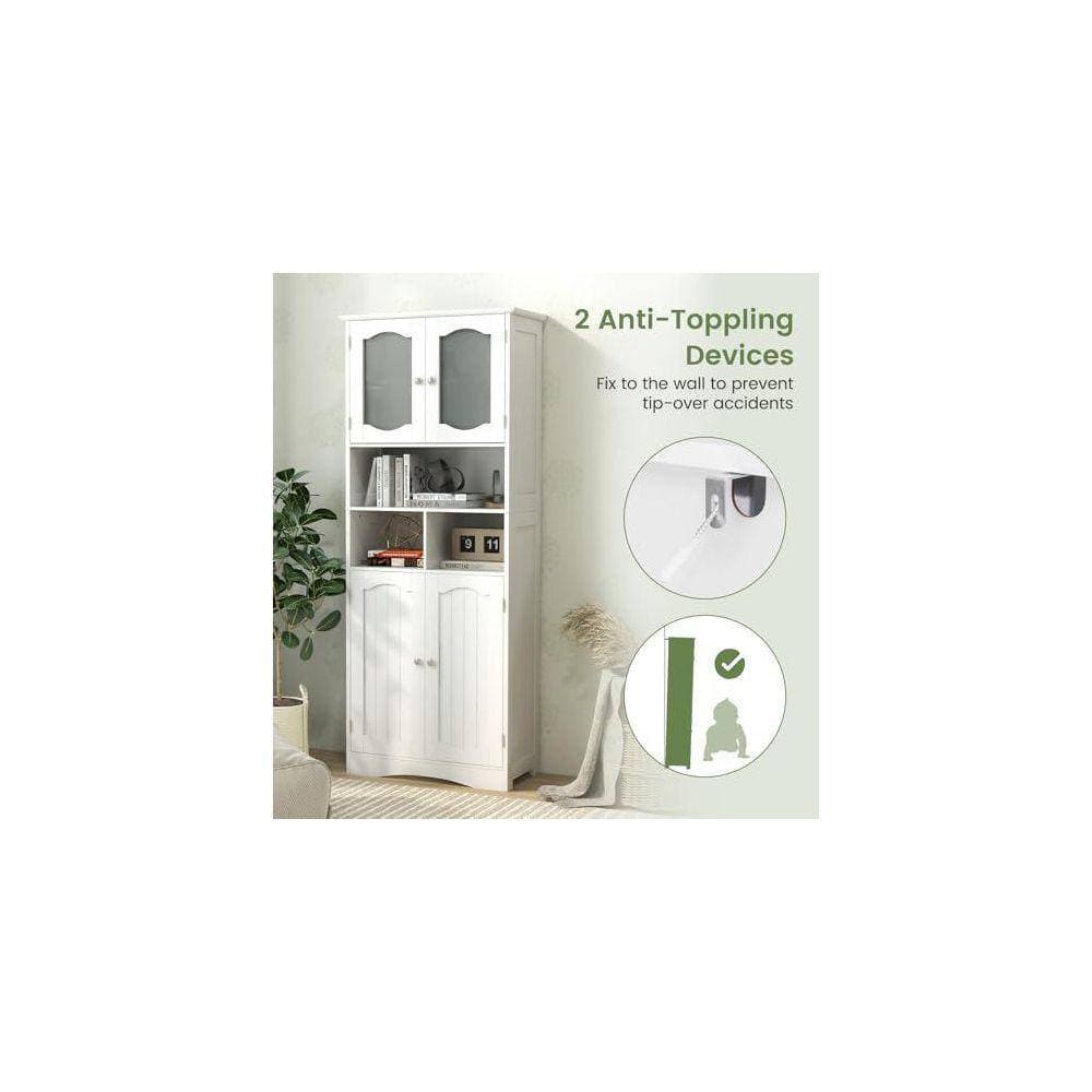 Volenca 24 in. W x 12 in. D x 59 in. H White Freestanding Bathroom Linen Cabinet with Frost Glass Doors (3)