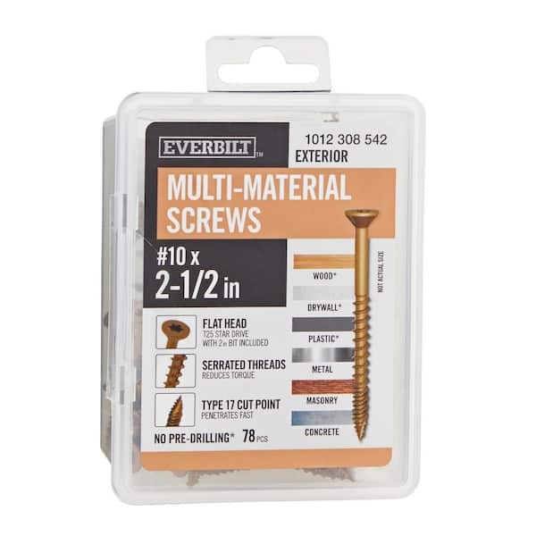 Everbilt 10 x 2-1/2 in. Brown 6-Lobe Torx Drive Exterior Flat Head Multi-Material Screw 1 lbs.-Box (78-Piece) (2)