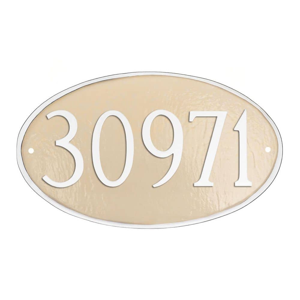 Montague Metal Products Classic Oval Small Address Sign Plaque - Taupe/White (1)