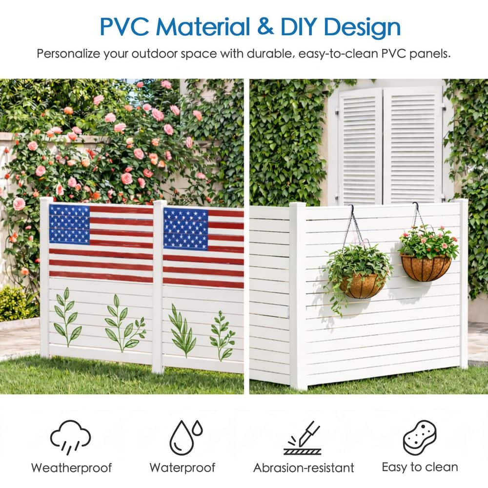 KOZYARD 4 ft. W x 4.17 ft. H Outdoor Privacy Screens Framed Flat Fence Panels Kit for AC, Trash Can Storage (White 4-Panels) (2)