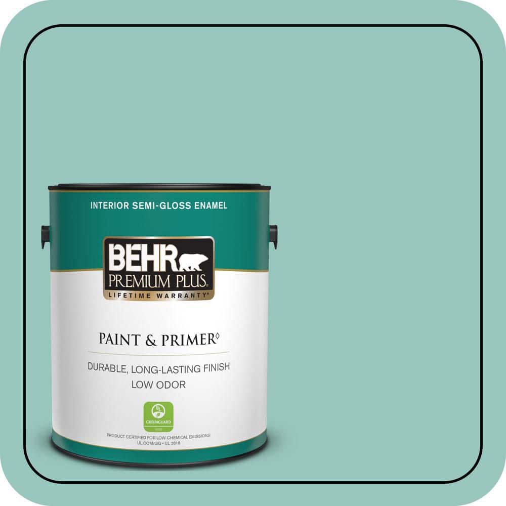 BEHR PREMIUM PLUS 1 gal. #490D-4 Eucalyptus Leaf Semi-Gloss Enamel Low Odor Interior Paint & Primer