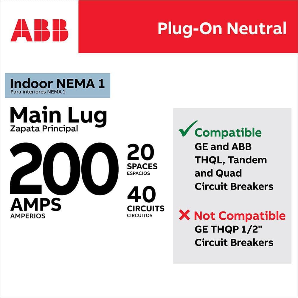 ABB 200 Amp 20-Space 40-Circuit Main Lug Indoor Plug-On Neutral Load Center Value Pack (PAL2020PA) (3)