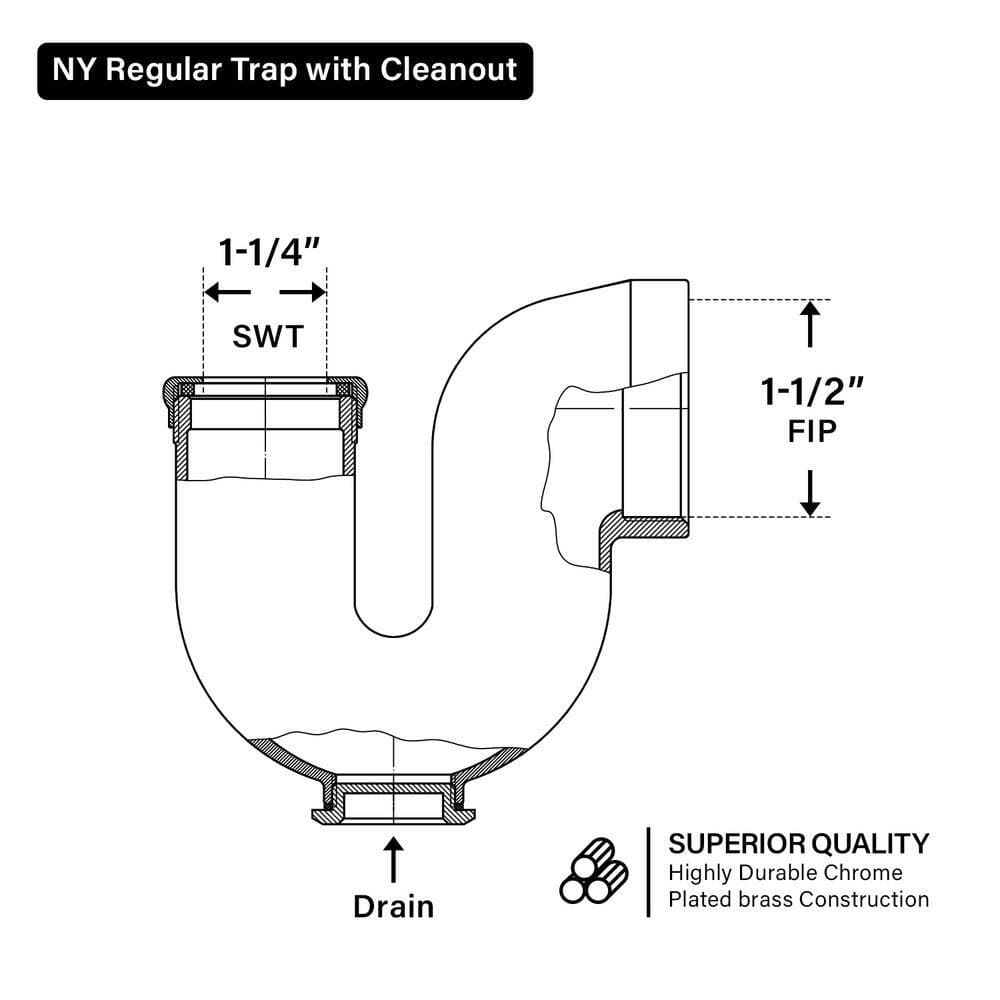 PLUMBFLEX 1-1/2 in. x 1-1/4 in. NY Regular Trap with Drain Plug for Tubular Drain Applications, Brass (2)