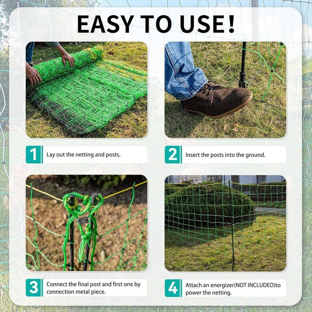 KIWDZFU Electric Fence Netting 47.2H x 164 ft. L Portable Livestock Mesh for Lambs Dogs Deer Larger Animals for Farms Gardens (2)